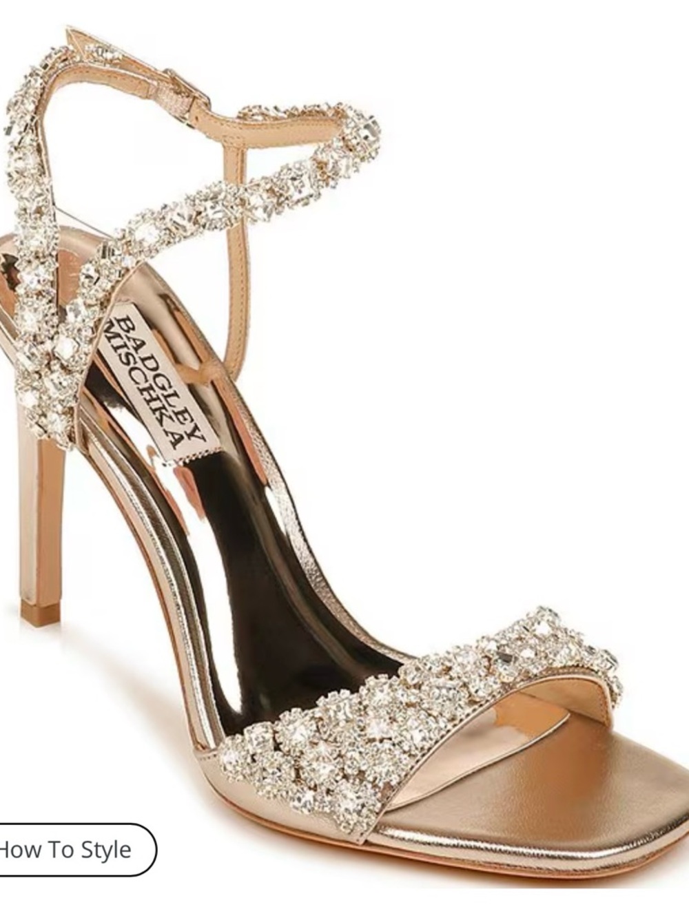 Badgley Mischka Rose Gold Crystal Strap Evening Heels